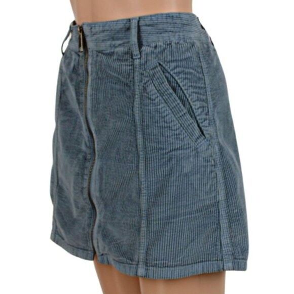 American Eagle Skirt Mini Corduroy Full Front Zip Side Pockets Blue Women's 10 - Picture 4 of 8